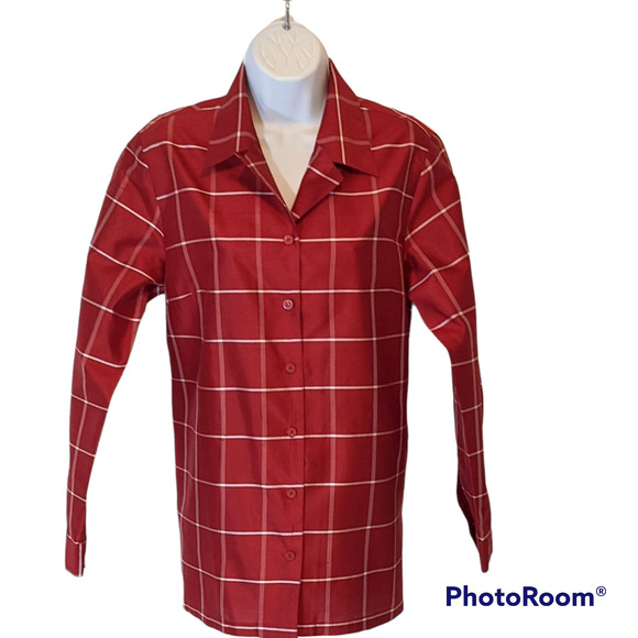 Silkland Red and White Long Sleeved Blouse Size S NEW - Picture 2 of 7